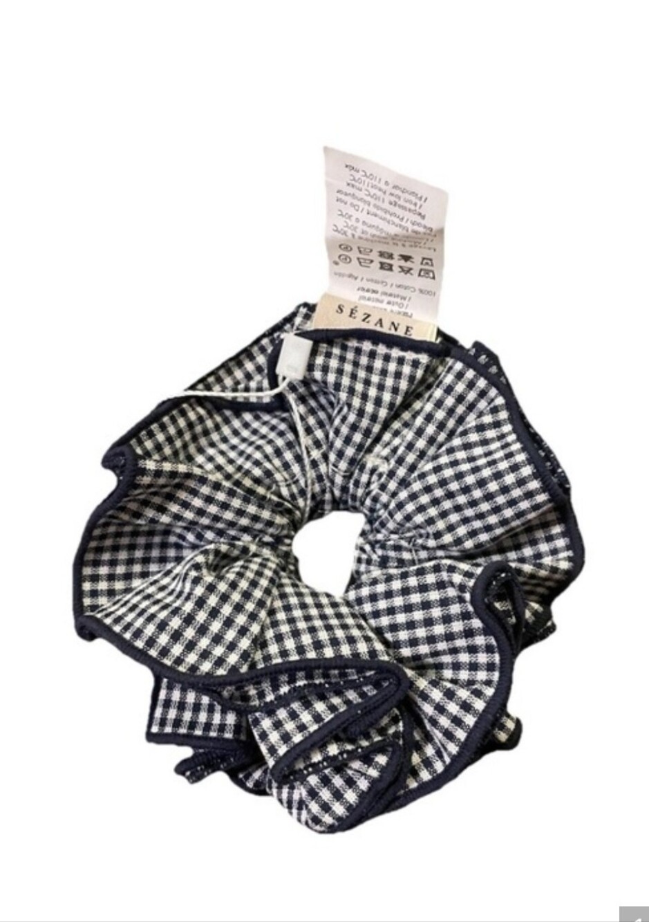 RARE Sézane Navy and White Gingham Hair Scrunchie Limited Edition One Size